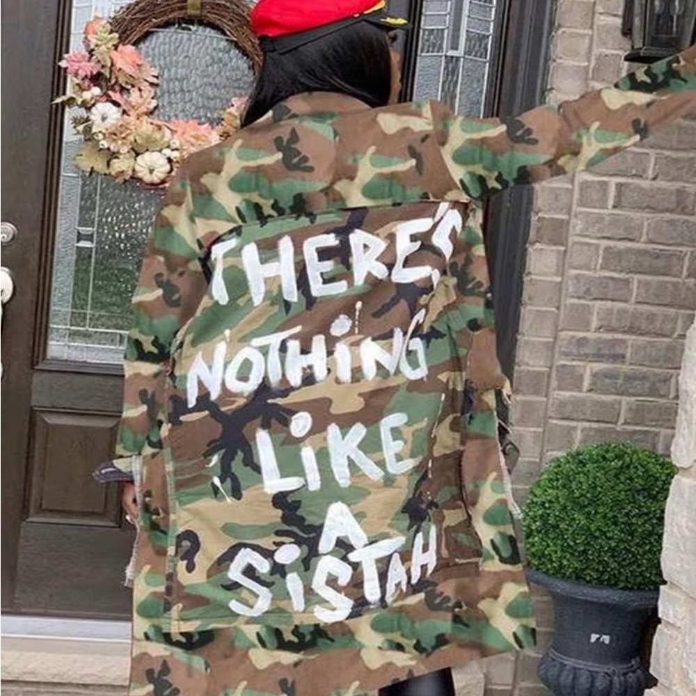 Women’s XL trench camo jacket midi length